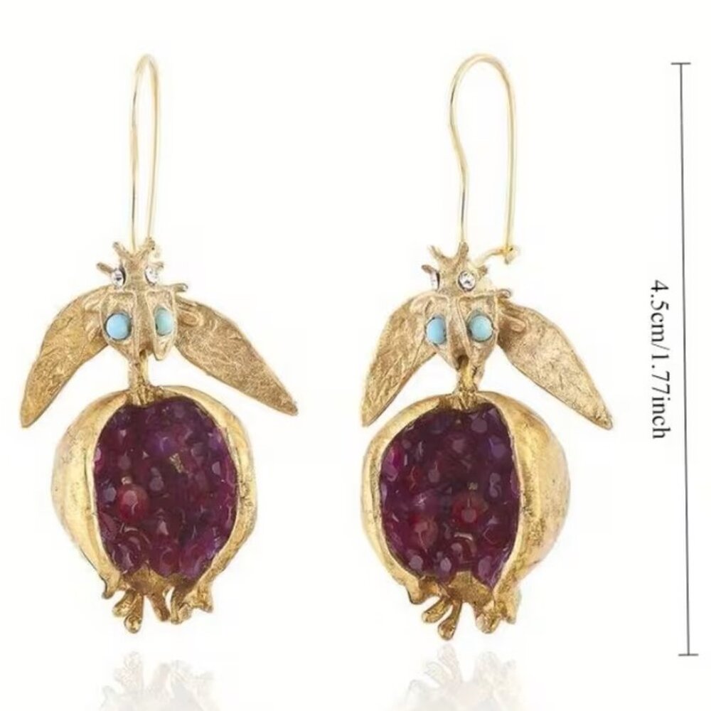 Gorgeous Gold Pomegranate Dangle Earrings Z5